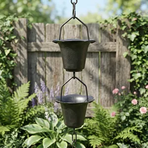 Black Hanging Rain Chain <b>Water</b> <b>Catcher</b> with Flower Shape Design for Garden Outdoor Decoration - Product Image 5