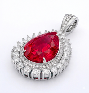 Luxury Pear Cut Lab <b>Ruby</b> Gemstone and Lab Grown Diamond Pendant <b>Necklace</b> Halo Diamond <b>Necklace</b> for Women Wedding Jewelry - Product Image 5