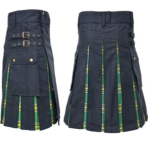 Kilt Híbrido para Mujer, Negro, Tela de Algodón Resistente, Pliegues de Tartán Escocés Irlandés, Bolsillos Cargo, Kilt Tradicional Moderno - Product Image 6