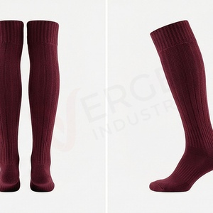 Men's Knee High <b>Socks</b> Solid Color Knitted Regular Style Autumn Daily Wear <b>Burgundy</b> - Product Image 2