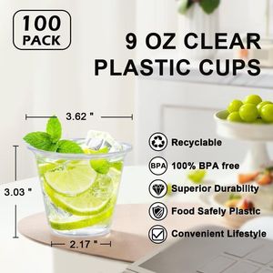 Confezione da 100 Bicchieri di Plastica Trasparenti da 270 ml, Resistenti e Sicuri per Alimenti, Ideali per Vino, Cocktail, Punch, Feste e Matrimoni - Product Image 3