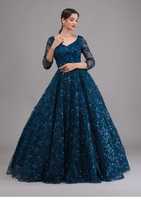 Baju Anarkali Bordir Panjang Wanita Elegan Warna Biru Tua Bahan Poliester Pakaian Pernikahan India & Pakistan Model Longgar Cocok untuk Semua Musim