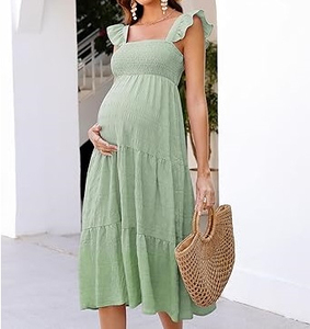 Dernière conception, bonne qualité, robe de maternité longue sans manches pour femme, 100% coton, écologique, lavable, respirante, tendance - Product Image 6