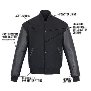 Blouson universitaire respirant grande taille pour l'hiver avec bordure en fourrure de mouton, broderie en polaire, design réversible, unisexe, streetwear - Product Image 3
