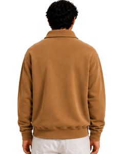 Camel Brown <b>Men</b> Oversized Quarter Zip Sweatshirt <b>Pullover</b> Fleece Cotton Polyester Casual Winter Sweatshirt With Stand Collar - Product Image 2