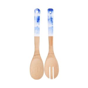 Juego de servidores de ensalada de diseño artesanal en madera natural con mango impreso en esmalte, a un precio muy razonable. - Product Image 3