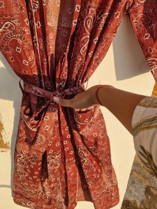 Robe Kimono Femme Marron Coton Paisley Légère Style Bohème Peignoir de Bain Kimono d'Été Cache-Maillot de Plage Vêtement d'Intérieur - Product Image 4