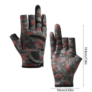 Fishing <b>Gloves</b> Half Finger Gray <b>Red</b> Camo Synthetic Breathable Hook And Loop Closure Unisex All Seasons - Product Image 4