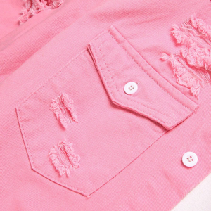 เสื้อเชิ้ตยีนส์สีชมพูสำหรับผู้ชาย แขนสั้น กระดุมติด สไตล์ลำลอง สตรีทแวร์ ผ้าฝ้ายขาดๆ แบบริป ใส่สบาย ระบายอากาศได้ดี แห้งเร็ว เหมาะสำหรับฤดูร้อน - Product Image 5