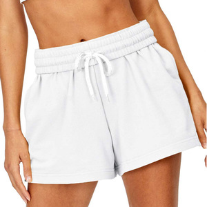 Blue Knitted Women's Shorts <b>With</b> Drawstring <b>Elastic</b> <b>Waist</b> Breathable Casual Sport Shorts Regular Fit Mid <b>Waist</b> Solid Color - Product Image 2