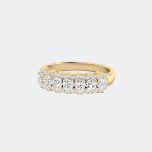 Anillo de banda con cinco piedras y halo pavé de corte redondo de 1.00 quilates - Product Image 1