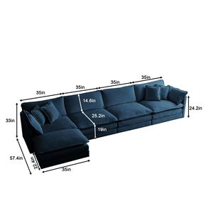 Divano Componibile a U in Ciniglia Blu, 5 Posti con 1 Pouf per Soggiorno - Product Image 3
