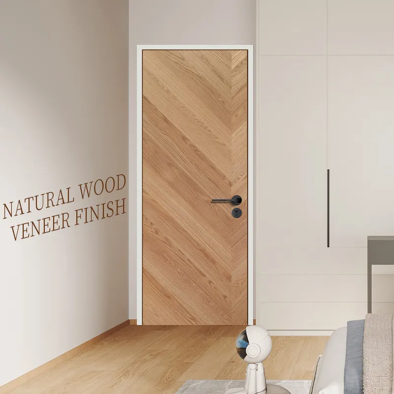 Cina bianco rovere porte interne solid slab porta interna con serratura in legno pelle con fram enatural