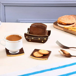 Thick Acacia Wood Coasters | Handcrafted Solid <b>Wooden</b> Drink <b>Mats</b> | Rustic <b>Table</b> Decor - Product Image 2