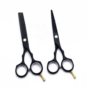 Juego de Tijeras de Barbero Profesionales Negras de Acero Inoxidable con Estuche de Cuero PU - Product Image 1