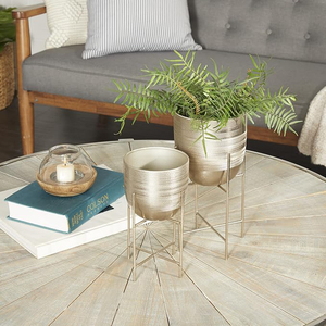 Maceta Metálica para Interiores y Exteriores, Maceta Pequeña con Soporte Extraíble, Juego de 2 Macetas - Product Image 2
