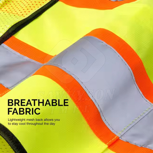Gilet de sécurité orange haute visibilité avec bandes réfléchissantes, vêtements de travail de construction, multi-poches, équipement de protection, fabricant en gros - Product Image 5