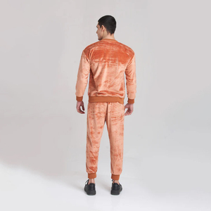 Men's Orange <b>Tie</b> <b>Dye</b> Fleece Tracksuit Full Sleeve Crew Neck Casual Jogging <b>Set</b> With Side Pockets Winter Wear - Product Image 2