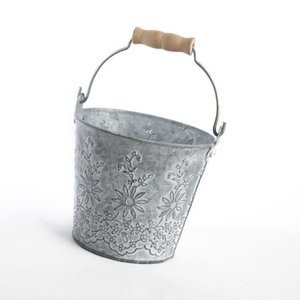 Mini cubo de metal galvanizado con asa de madera, maceta decorativa rústica de hojalata para decoración del hogar, jardín y fiestas. - Product Image 3