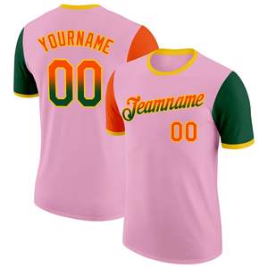 เสื้อเบสบอลสั่งทำพิเศษ สีชมพู เขียว ส้ม แขนสั้น คอกลม ยูนิเซ็กซ์ พิมพ์ชื่อทีมและหมายเลขลงบนเสื้อ ผ้าโพลีเอสเตอร์ - Product Image 1