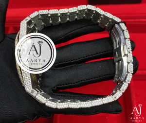 Montre mécanique de luxe Ice Cube, analogique, or blanc, bracelet en cristal, cadran de 28 mm, incrustation de diamants, style bijoux de cérémonie - Product Image 5
