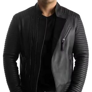 URBANGAZER Men's 100% Polyester Thick Leather Jacket Stand Collar <b>Covered</b> <b>Button</b> Patchwork Design Windproof Breathable High - Product Image 1