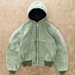 Custom Streetwear 100% Cotton 500 Gsm Heavyweight Winter Windproof Eco-Friendly Acid Washed Crop Oversized Distressed Zip Hoodie - Product Image 4