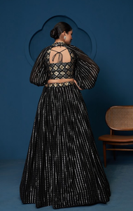 Black Georgette Lehenga Choli Zari Sequence Embroidery Floor Length Semi Stitched Dress for Wedding Party - Product Image 4