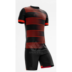 ชุดเสื้อฟุตบอลแขนสั้นสีดำสำหรับผู้เล่นทุกเพศ พร้อมกางเกงซับเหงื่อ ชุดฝึกซ้อมฟุตบอลสำหรับผู้ใหญ่ ทุกฤดูกาล แบบสวมด้านหน้า - Product Image 2