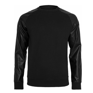 Breathable Eco-Friendly Quick Dry Outdoor Winter Streetwear <b>Black</b> Color Leather Sleeved Men's <b>Sweatshirts</b> <b>Crew</b> <b>Neck</b> Custom Logo - Product Image 1