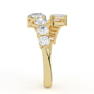 Bague sophistiquée en or blanc asymétrique avec diamants ronds brillants et émeraudes taillées en escalon, bijoux raffinés - Product Image 6