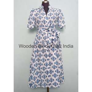 Robe décontractée moderne en coton pour femme, tunique confortable en coton biologique, robe midi d'été pour la plage, imprimé floral, lavable, toucher doux - Product Image 3