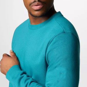 Sweat-shirt en molleton à col rond pour homme, couleur turquoise, coupe classique, manches longues, couleur unie, pull décontracté, poche, tricot en coton, hiver - Product Image 5