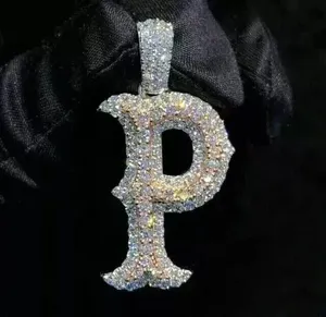 Pendentif initial personnalisé lettre P en moissanite taille brillant ronde, plaqué or, argent sterling 925, bijoux hip-hop pour femme - Product Image 6