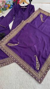 Ensemble Palazzo en Soie Brodé Luxe Shine Zariya – Tenue de Mariage, Diwali, Soirée – Haut, Dupatta – Élégance Festive – Costume de Créateur - Product Image 5