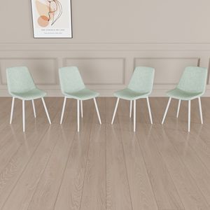 Set of 4 Modern Kitchen Dining <b>Chairs</b> Linen <b>Padded</b> with Sturdy White Metal Legs Decorated Dining <b>Chairs</b> - Product Image 1