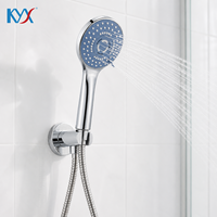Ensemble de douche à main rond 3 fonctions finition chromée avec pulvérisateur et flexible de douche en acier inoxydable renforcé, accessoire de salle de bain