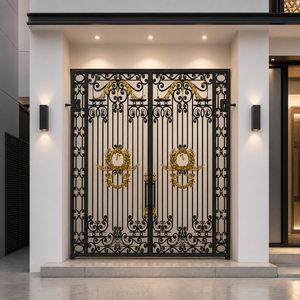 Puerta doble decorativa de estilo europeo hecha de hierro forjado artesanal; resistente al óxido, fácil de montar y transportar. - Product Image 4