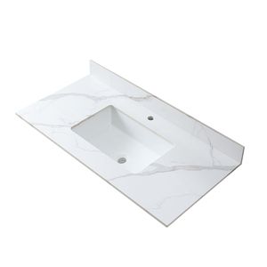 Mueble de Baño Montary de 43x22 Pulgadas con Encimera de Piedra Sinterizada Carrara Gold, un Solo Orificio para Grifo, Estilo Lujoso para Baños Modernos - Product Image 1