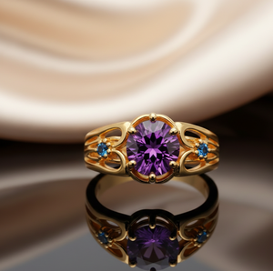 US Size 6 Blue Amethyst Ring | 8x10mm Oval Gemstone | 925 Sterling <b>Silver</b> 18K Gold <b>Plated</b> | 8g Statement Ring | Gift for Her - Product Image 2