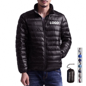 <b>Men's</b> Black Lightweight Puffer Jacket Stand Collar Zipper Closure Windproof Casual Winter Wear With Storage <b>Pouch</b> - Product Image 1