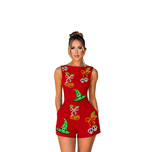 Robe Courte d'Halloween Sans Manches Coupe Trapèze Décontractée pour Fête avec Chapeau de Sorcière et Motif Citrouille – Ensemble Tenue de Célébration Automnale en Gros - Product Image 2