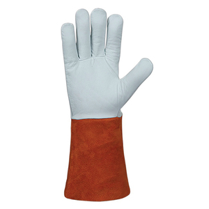 Custom White Cowhide Leather Welding <b>Gloves</b> Heat Resistant Safety Work <b>Gloves</b> with Textured Grip <b>Long</b> Elbow Cuff for Welding - Product Image 4