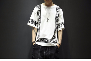 Camiseta de Diseñador Extra Grande para Hombre, con Borde Geométrico de Lujo, Estilo Hip Hop, Gráfico Moderno, Tela Suave, Estilo Coreano - Product Image 4