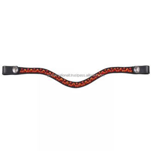 Bandeau de tête pour cheval en cuir anglais, durable et facile à utiliser, avec cristaux de luxe, strass et chaîne thermocollée - Product Image 4