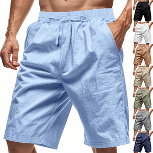 Shorts décontractés pour hommes, solides, respirants, légers, 100% coton, taille élastique, séchage rapide, anti-rides, confortables, été - Product Image 6