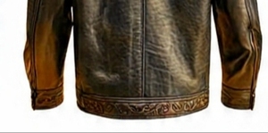 เสื้อแจ็คเก็ตหนังสีน้ำตาลลายนูนสำหรับผู้ชาย Champ King พร้อมซับในผ้าซาตินสีเขียว คอตั้ง ปิดด้วยซิป - Product Image 3