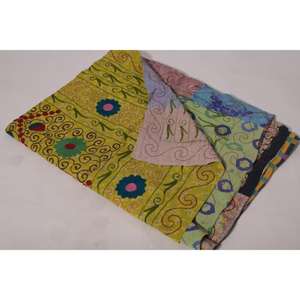 Handmade Kantha Suzani <b>Quilt</b> Vintage Cotton Floral Embroidery Eco-Friendly Washable All-Season Bedspread Boho Indian <b>Throw</b> - Product Image 6