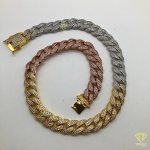 Chaîne cubaine entièrement sertie pour homme, bijoux hip-hop 3 tons, collier de luxe en argent sterling 925 avec diamants Moissanite - Product Image 3