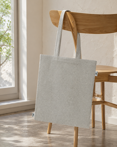 Sac fourre-tout en coton recyclé gris mélangé 140 GSM 38x42 cm avec poignée plate, logo personnalisé, vente en gros, sac de courses réutilisable, fabricant - Product Image 6